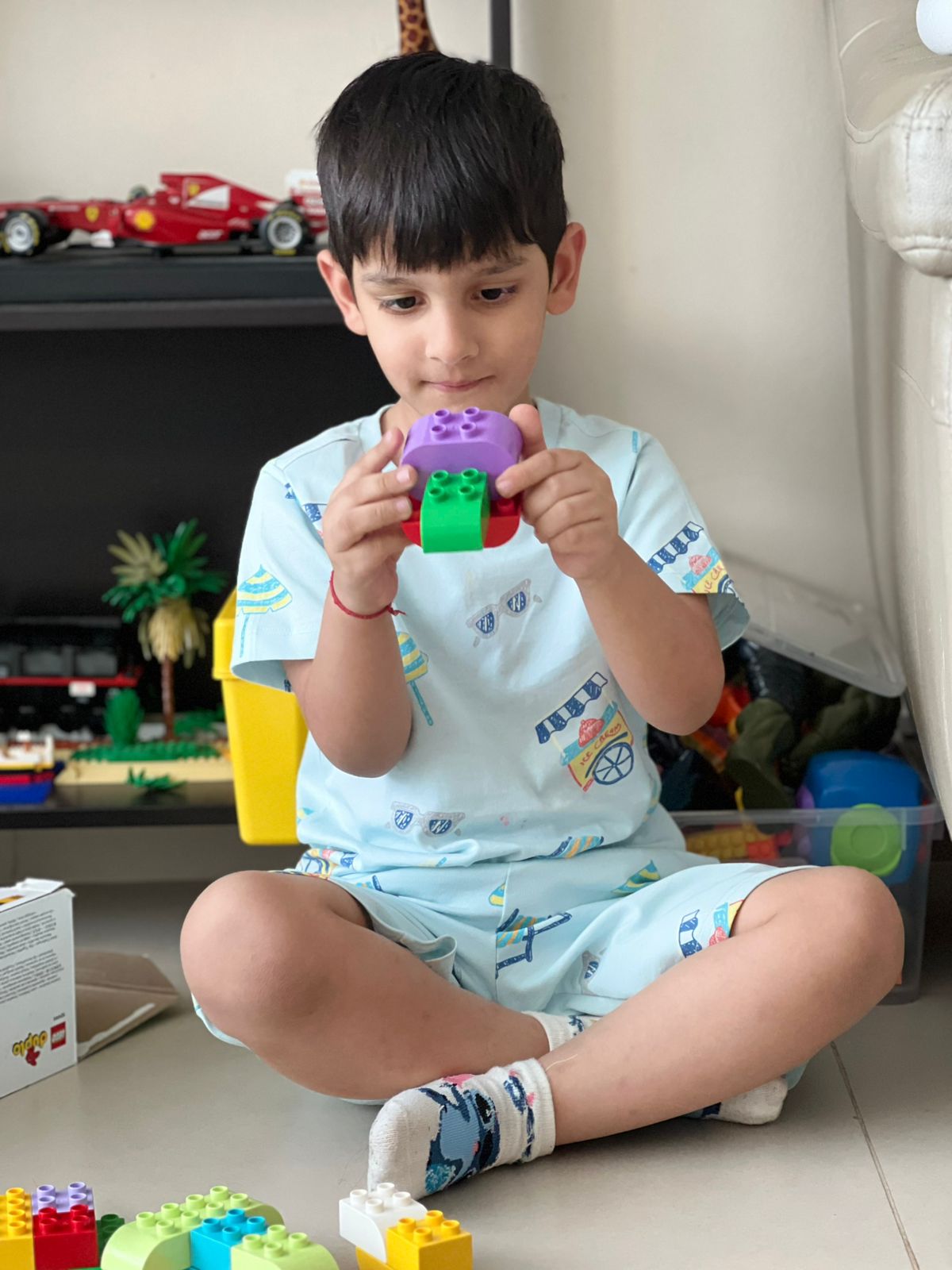 Child exploring blocks at Elham Kindergarten